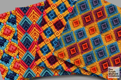 Granny Square Knit Fabric Texture Sublimation Digital Pattern Fine Purple Elephant Creations 