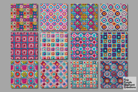 Granny Squares Crochet | Afghan Stitched Fabric Texture Digital Pattern Fine Purple Elephant Creations 