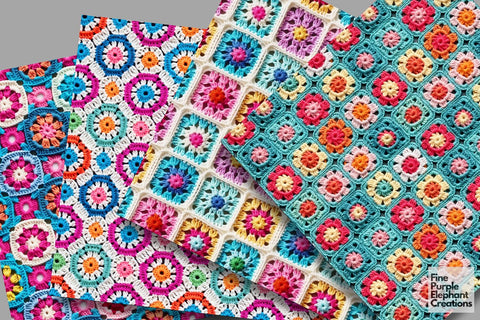 Granny Squares Crochet | Afghan Stitched Fabric Texture Digital Pattern Fine Purple Elephant Creations 