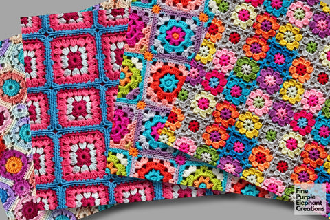 Granny Squares Crochet | Afghan Stitched Fabric Texture Digital Pattern Fine Purple Elephant Creations 