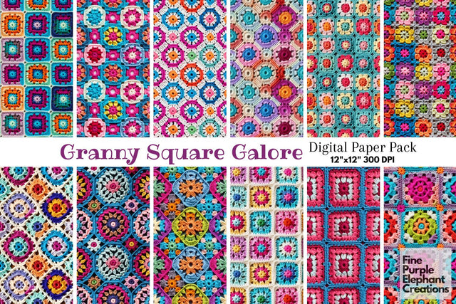 Granny Squares Crochet | Afghan Stitched Fabric Texture Digital Pattern Fine Purple Elephant Creations 