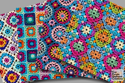 Granny Squares Crochet | Afghan Stitched Fabric Texture Digital Pattern Fine Purple Elephant Creations 