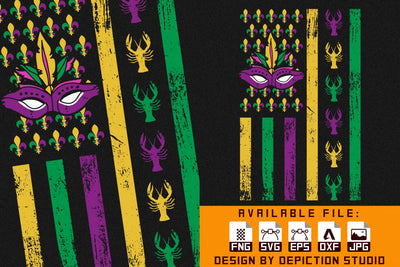 Gras Flag Shirt, Mardi Gras Face Shirt, Mardi Gras Vintage Shirt Print Template Sketch DESIGN Depiction Studio 
