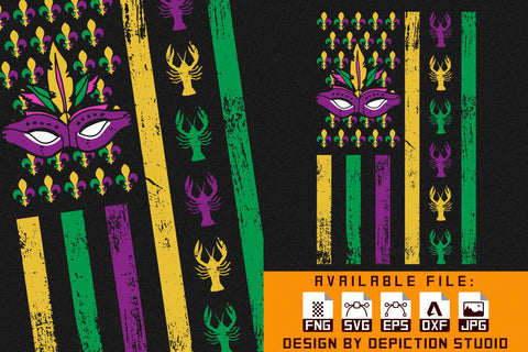Gras Flag Shirt, Mardi Gras Face Shirt, Mardi Gras Vintage Shirt Print Template Sketch DESIGN Depiction Studio 
