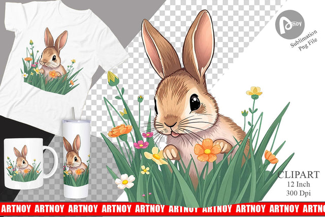 Grass Bunny Clipart Sublimation artnoy 