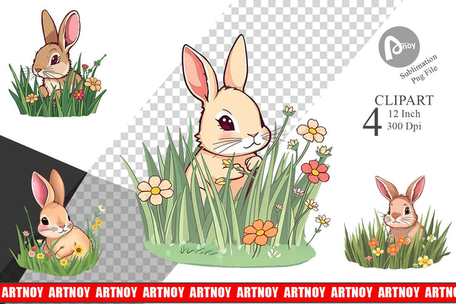 Grass Bunny Clipart Sublimation artnoy 