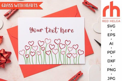 Grass with Hearts SVG, Border Hearts Cut File, Valentine Ornament DXF, February Decor Vector, Love Design, Valentine's Day Card SVG RedHelgaArt 