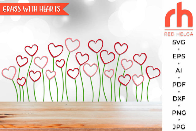 Grass with Hearts SVG, Border Hearts Cut File, Valentine Ornament DXF, February Decor Vector, Love Design, Valentine's Day Card SVG RedHelgaArt 