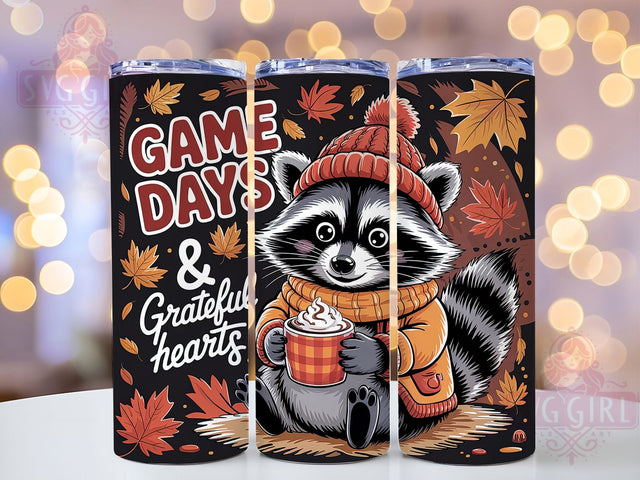Grateful Game Day Fall Tumbler Wrap, Grateful Hearts Wrap, Fall Football Cup, 20oz Sublimation, Autumn Sports Mug, Football Season Tumbler, Thankful Fall Drinkware Sublimation SvggirlplusArt 