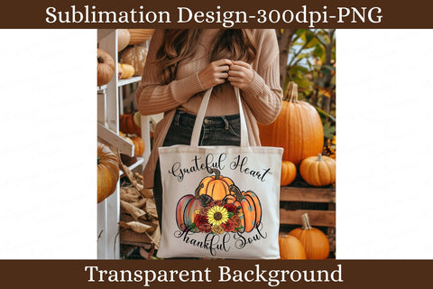 Grateful Heart Thankful Soul PNG, Fall Pumpkin Floral Thanksgiving Sublimation Design Sublimation Keepsake Treasures Designs LLC. 