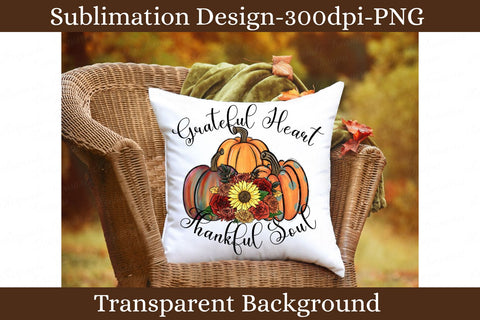 Grateful Heart Thankful Soul PNG, Fall Pumpkin Floral Thanksgiving Sublimation Design Sublimation Keepsake Treasures Designs LLC. 