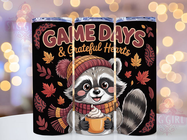 Grateful Hearts Fall Football Tumbler, Game Day Cup, 20Oz Sublimation Wrap, Autumn Sports Drinkware, Thankful Football Gift, Seasonal Mug Design, Cozy Game Day Tumbler Sublimation SvggirlplusArt 
