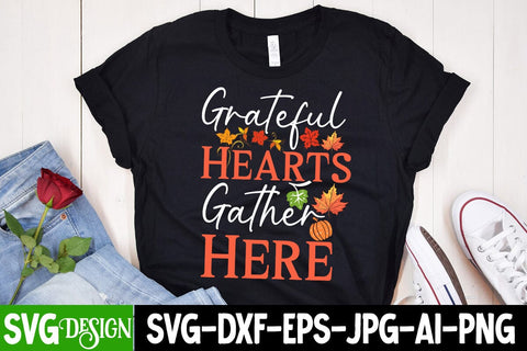 Grateful Hearts Gather Here SVG Cut File, Grateful Hearts Gather Here SVG Design, Happy Thanksgiving Sublimation Design, Happy Thanksgiving Sublimation Bundle SVG BlackCatsMedia 