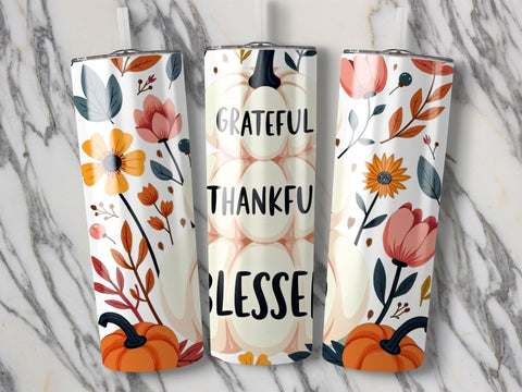 Grateful Thankful blessed Fall Tumbler Wrap Sublimation png Sublimation Luvleigh Digitals 