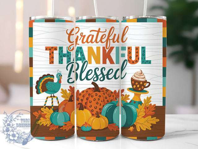 Grateful Thankful Blessed Tumbler, Thanksgiving Frappe Wrap, 20oz Sublimation, Cold Drink Cup, Autumn Coffee Mug, Thankful Fall Tumbler, Holiday Drinkware Sublimation ToriDesigns 