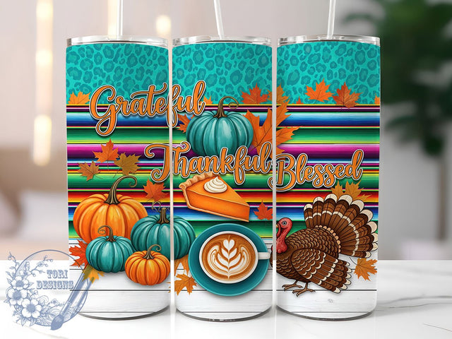 Grateful Thankful Blessed Tumbler, Thanksgiving Frappe Wrap, 20oz Sublimation, Cold Drink Cup, Autumn Coffee Mug, Thankful Fall Tumbler, Holiday Drinkware Sublimation ToriDesigns 