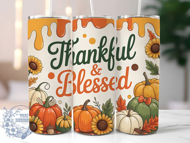 Grateful Thankful Fall Tumbler, Grateful Wrap, 20oz Sublimation, Blessed Fall Cup, Autumn Thankful Mug, Inspirational Tumbler, Thanksgiving Drinkware Sublimation ToriDesigns 