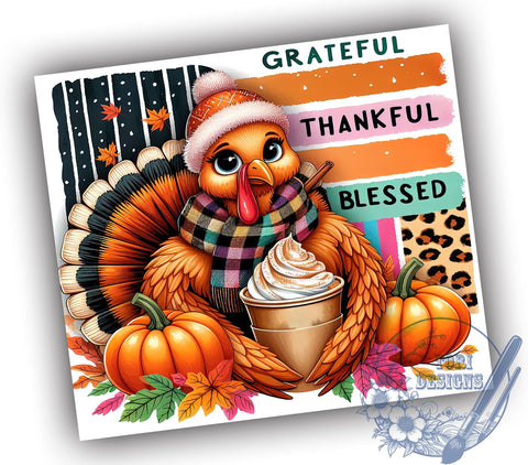 Grateful Tumbler, Thankful Design, Blessed Sublimation, Thanksgiving Gift, Fall Decor, Holiday Tumbler, Personalized Drinkware, Cute Tumbler Design Sublimation ToriDesigns 
