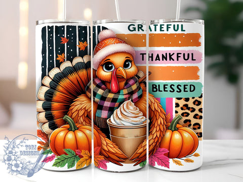 Grateful Tumbler, Thankful Design, Blessed Sublimation, Thanksgiving Gift, Fall Decor, Holiday Tumbler, Personalized Drinkware, Cute Tumbler Design Sublimation ToriDesigns 