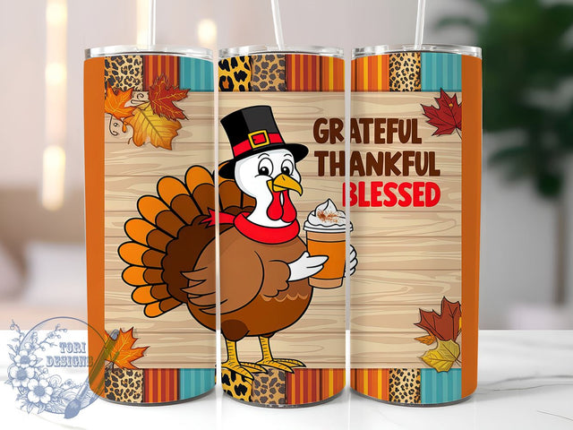 Grateful Tumbler, Thankful Design, Blessed Sublimation, Thanksgiving Gift, Fall Decor, Holiday Tumbler, Personalized Drinkware, Cute Tumbler Design Sublimation ToriDesigns 