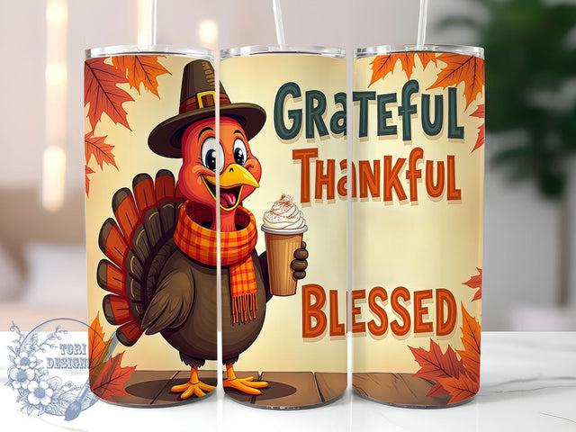Grateful Tumbler, Thankful Design, Blessed Sublimation, Thanksgiving Gift, Fall Decor, Holiday Tumbler, Personalized Drinkware, Cute Tumbler Design Sublimation ToriDesigns 