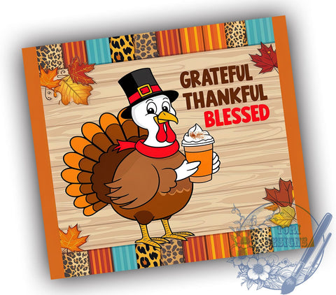 Grateful Tumbler, Thankful Design, Blessed Sublimation, Thanksgiving Gift, Fall Decor, Holiday Tumbler, Personalized Drinkware, Cute Tumbler Design Sublimation ToriDesigns 