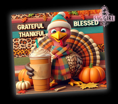 Grateful Tumbler, Thankful Tumbler, Blessed Tumbler, Thanksgiving Gift, Sublimation Tumbler, Holiday Tumbler, 20oz Tumbler, PNG Design Sublimation SvggirlplusArt 