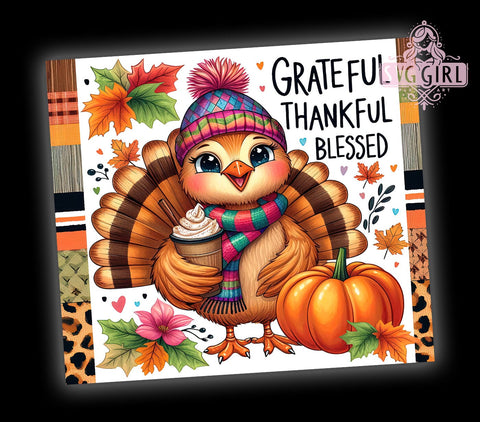 Grateful Tumbler, Thankful Tumbler, Blessed Tumbler, Thanksgiving Gift, Sublimation Tumbler, Holiday Tumbler, 20oz Tumbler, PNG Design Sublimation SvggirlplusArt 