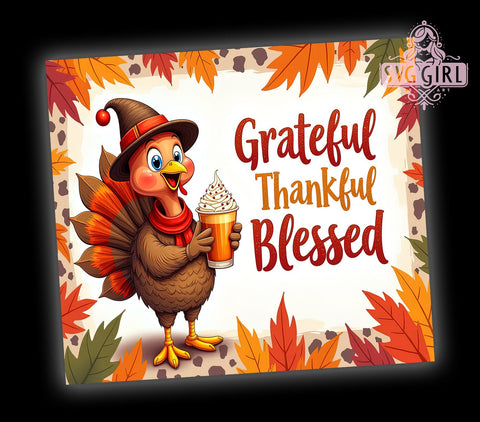 Grateful Tumbler, Thankful Tumbler, Blessed Tumbler, Thanksgiving Gift, Sublimation Tumbler, Holiday Tumbler, 20oz Tumbler, PNG Design Sublimation SvggirlplusArt 