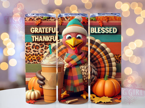Grateful Tumbler, Thankful Tumbler, Blessed Tumbler, Thanksgiving Gift, Sublimation Tumbler, Holiday Tumbler, 20oz Tumbler, PNG Design Sublimation SvggirlplusArt 