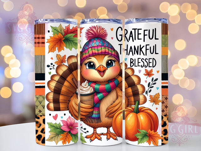 Grateful Tumbler, Thankful Tumbler, Blessed Tumbler, Thanksgiving Gift, Sublimation Tumbler, Holiday Tumbler, 20oz Tumbler, PNG Design Sublimation SvggirlplusArt 
