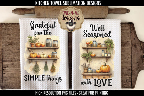 Grateful - Well Seasoned Fall Kitchen Towel Sublimation PNGs Sublimation Ewe-N-Me Designs 