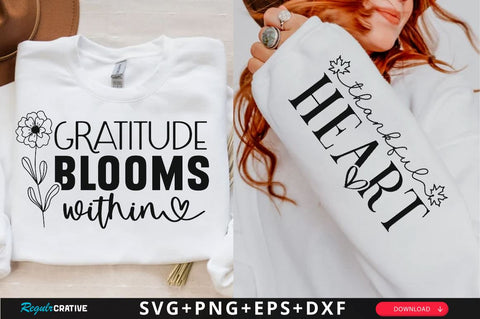Gratitude Blooms Within Sleeve SVG Design, Inspirational sleeve SVG, Motivational Sleeve SVG Design, Positive Sleeve SVG SVG Regulrcrative 