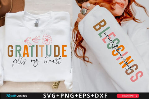Gratitude Fills my Heart Sleeve SVG Design, Inspirational sleeve SVG, Motivational Sleeve SVG Design, Positive Sleeve SVG SVG Regulrcrative 