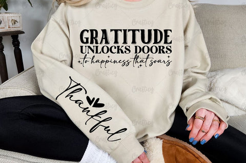Gratitude unlocks doors to happiness that soars Sleeve SVG Design SVG Designangry 