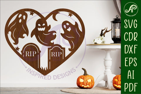 Graveyard Halloween heart laser cut wall sign SVG APInspireddesigns 