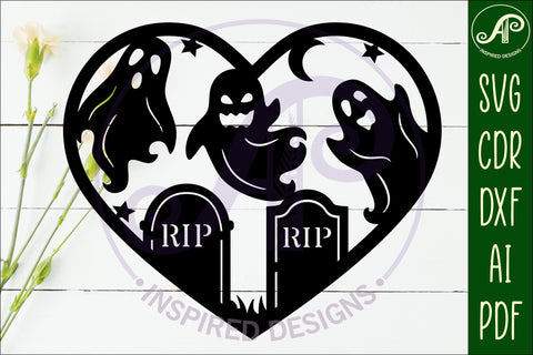 Graveyard Halloween heart laser cut wall sign SVG APInspireddesigns 