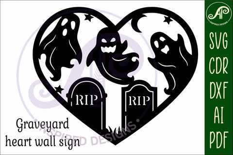 Graveyard Halloween heart laser cut wall sign SVG APInspireddesigns 