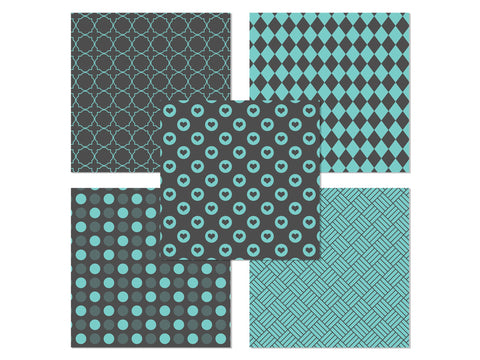 Gray and Teal Digital Paper Pack Digital Pattern LKM DigiDesigns 