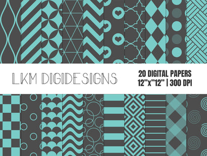 Gray and Teal Digital Paper Pack Digital Pattern LKM DigiDesigns 