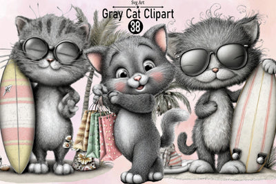 Gray Cat Clipart Bundle. Sublimation SVGArt 