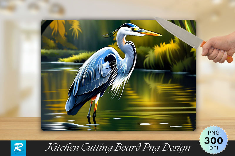 Gray Heron in the River Background Cutting Board Sublimation Regulrcrative 