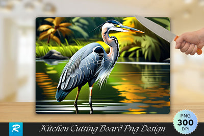 Gray Heron in the River Background Cutting Board Sublimation Regulrcrative 