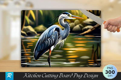 Gray Heron in the River Background Cutting Board Sublimation Regulrcrative 