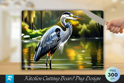 Gray Heron in the River Background Cutting Board Sublimation Regulrcrative 