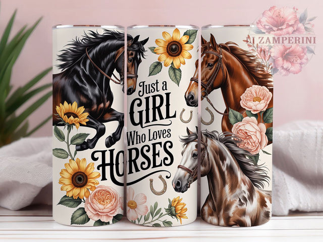 Gray Horse Girl Loves Horses 20oz Tumbler, Gray Horse, Just A Girl, Loves Horses, Graceful Composition, Skinny Tumbler, Sublimation PNG Sublimation Li Zamperini 