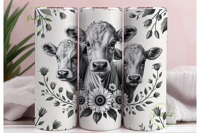 Grayscale Calf & Sunflower 20oz Tumbler Sublimation PixelChick 