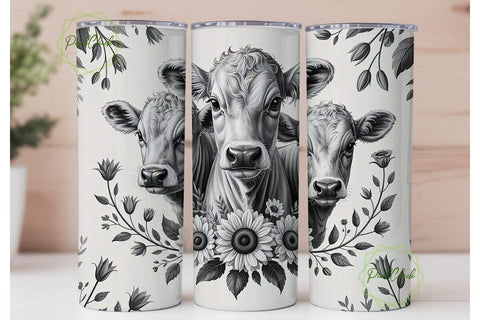 Grayscale Calf & Sunflower 20oz Tumbler Sublimation PixelChick 
