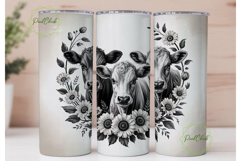Grayscale Calf & Sunflower 20oz Tumbler Sublimation PixelChick 