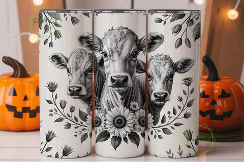 Grayscale Calf & Sunflower 20oz Tumbler Sublimation PixelChick 